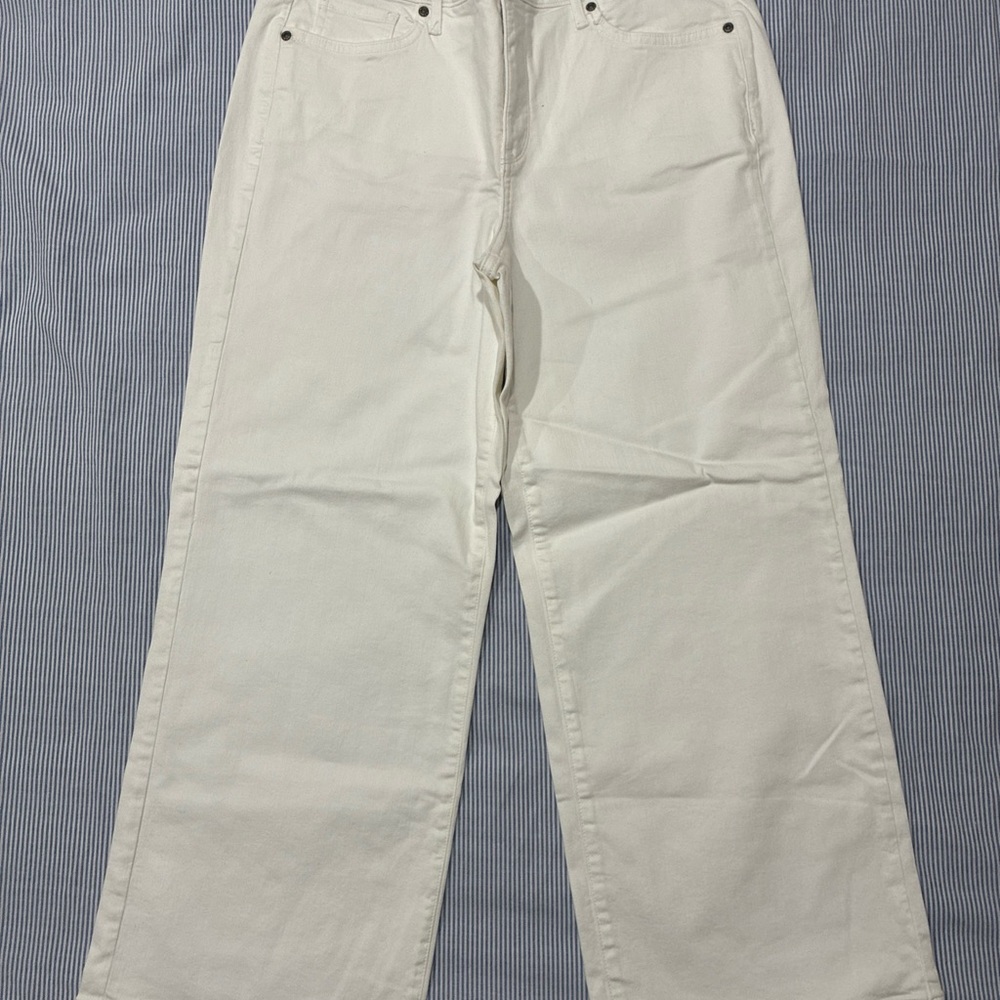 NYDJ Jeans Womens 12 White Wide Leg Mid Rise Stretch Denim Lift Tuck